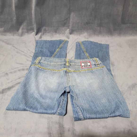 People For Peace Jeans Womens Size 26 Yellow Stitch Flared Bottom Jeans - Picture 3 of 5